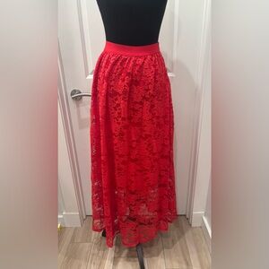 NWT Laffaire Los Angeles Elegant Red Lace Maxi Skirt - S or L